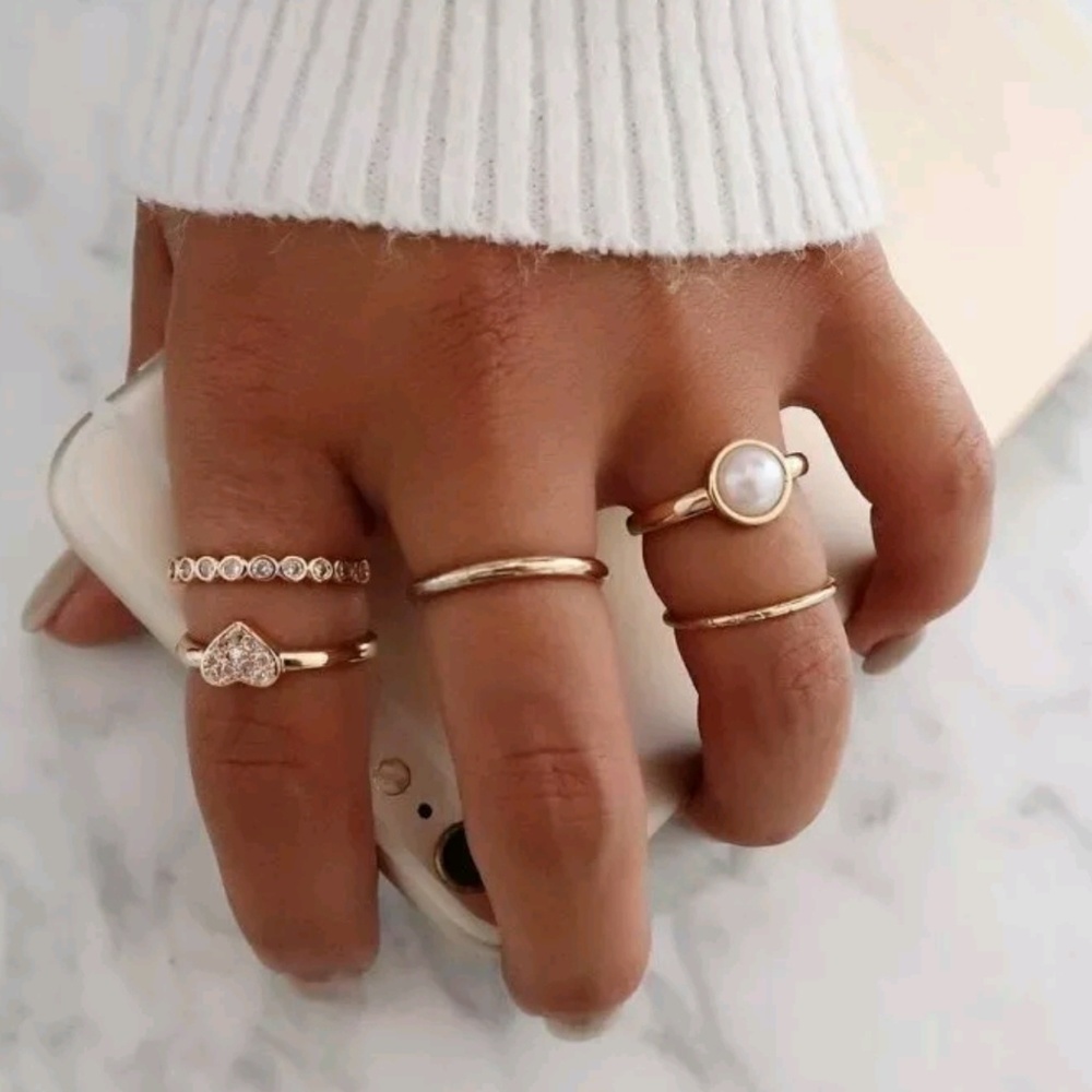 5pc Heart Pearl Midi Finger Set